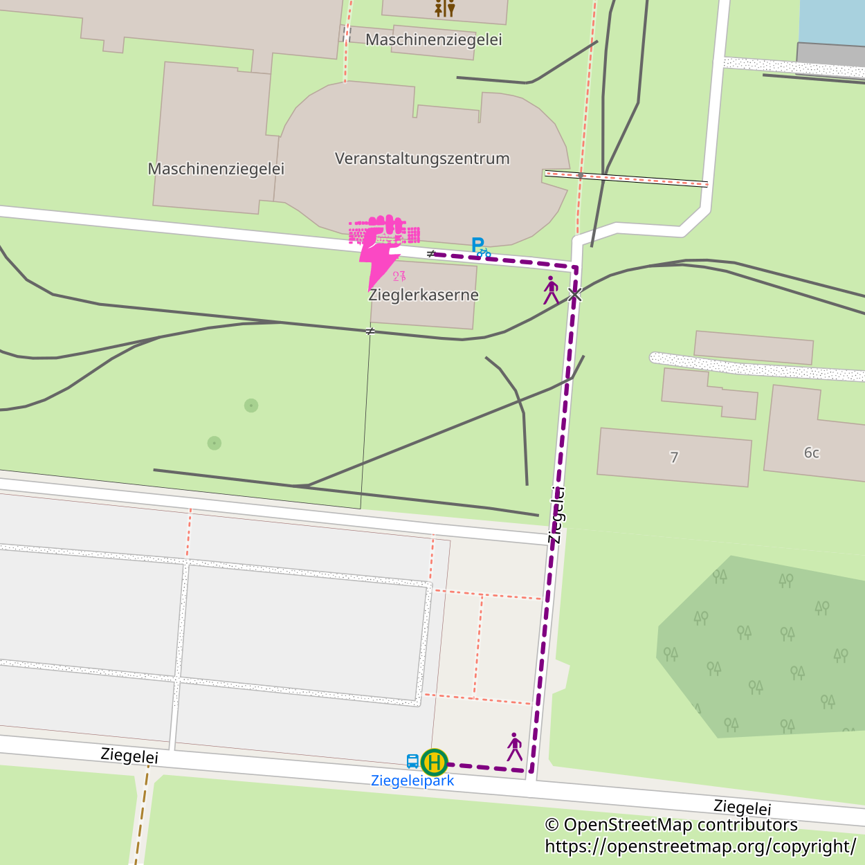 Map showing the train station and bus stop in Mildenberg